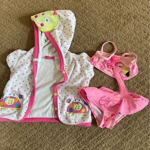Lot of incredible flamingo swimsuit + lil bug coverup, good used condition, 6MO